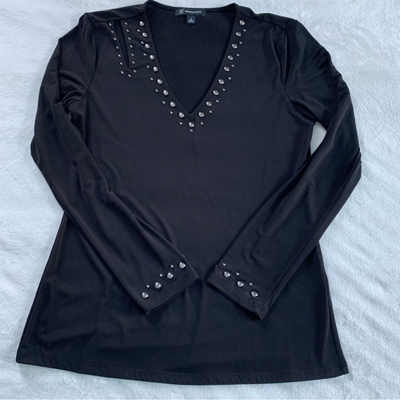 INC asymmetrical studded V neck long sleeve top - Picture 7 of 10